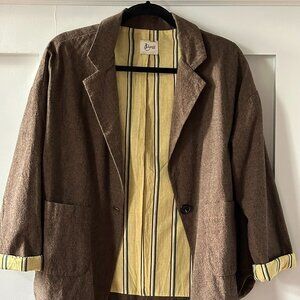 NEW - Johanna Paris Brown Cotton Lightweight Blazer with Striped Lining – Size M